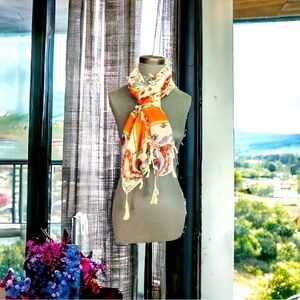 Square Scarf Designer Multicolor Paisley Print Scarf Handmade Fringe Shawl Wrap